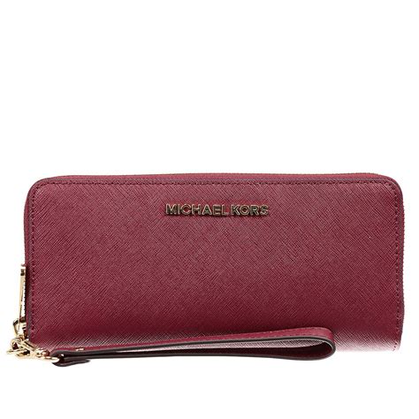 michael kors cherry red wallet|Michael Kors double zipper wallet.